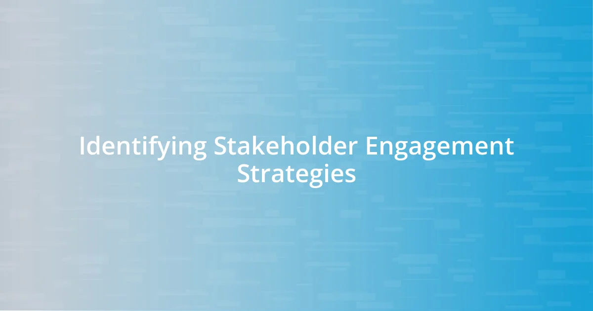 Identifying Stakeholder Engagement Strategies